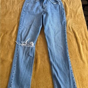 Abercrombie & Fitch Light Blue Distressed Straight Leg Jeans curve love mid rise